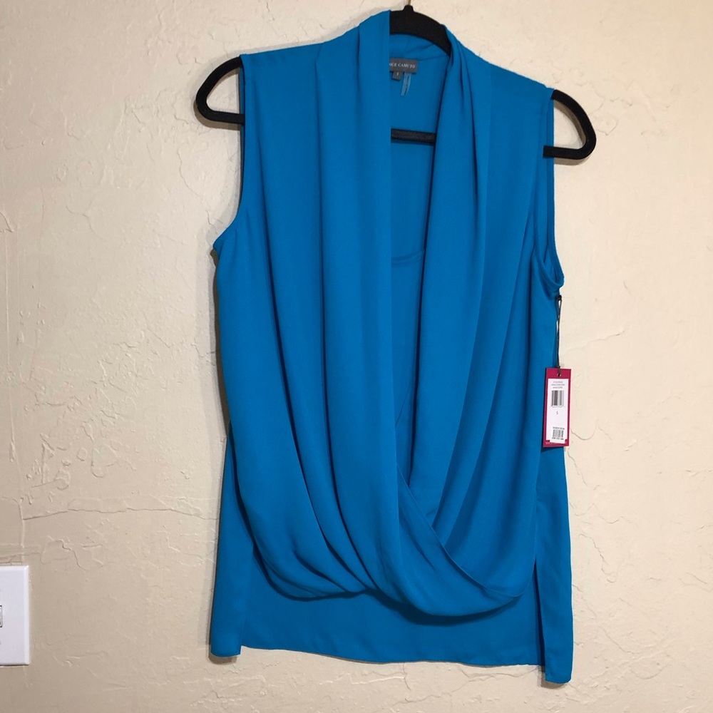 Blue Sleeveless Drape Top